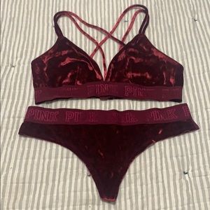 PINK Velvet Bralette and Thong Set